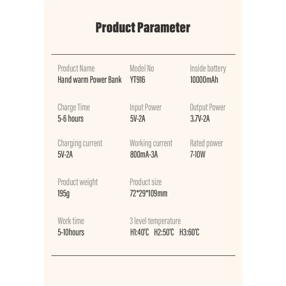 10000mAh Rechargeable Hand Warmer Power Bank Double-Sided Instant Heat Black - Picture 5 of 5